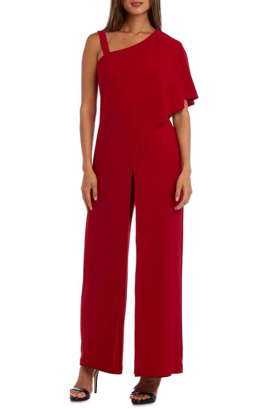 NEW R&M RICHARDS asymmetrical overlay evening jumpsuit in red